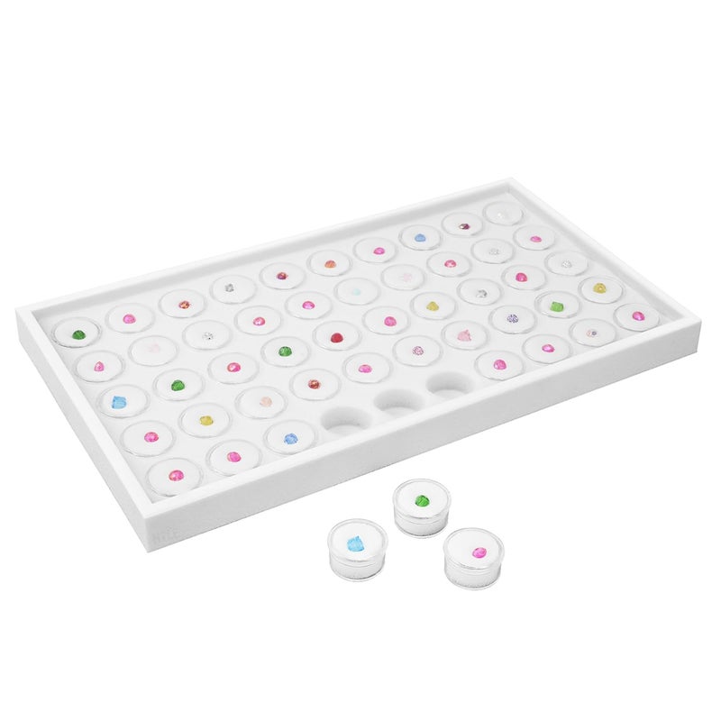 Ikee Design 50 White Foam Gem and Bead Storage Jars Showcase Stackable Display Tray Storage Box for Collectibles, Home Organization, 14.75 W x 8.25 D x 1 H in - Image 1